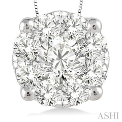 1.00 ctw Round Cut Lovebright Diamond Pendant in 14K White Gold with Chain