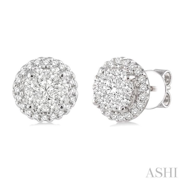 1 Ctw Lovebright Round Cut Diamond Earrings in 14K White Gold