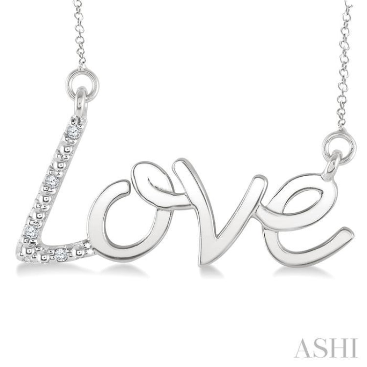 1/50 Ctw Round Cut Diamond Love Pendant with Chain in Sterling Silver