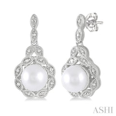 6X6 MM Cultured Pearl and 1/20 Ctw Round Cut Diamond Earrings in Sterling Silver
