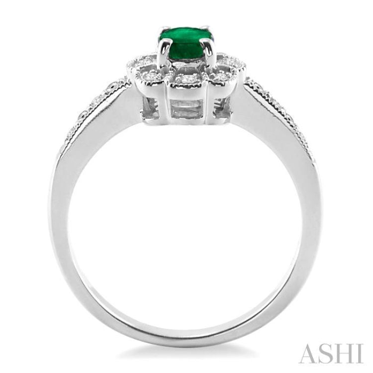 6x4 MM Oval Cut Emerald and 1/20 ctw Single Cut Diamond Ring in Sterling Silver