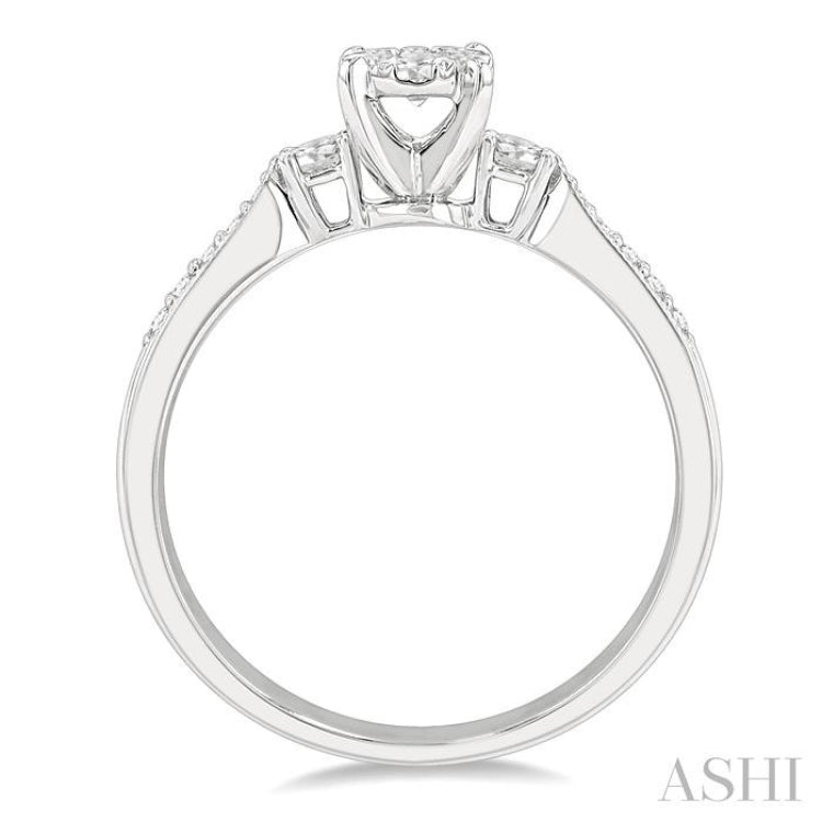 1/3 Ctw Round Cut Diamond Lovebright Engagement Ring in 14K White Gold