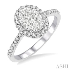 3/4 Ctw Oval Shape Diamond Lovebright Ring in 14K White Gold