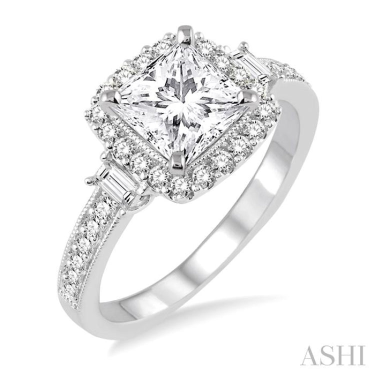 1 1/3 ctw Diamond Engagement Ring with 3/4 ct Princess Cut Center Stone in 14K White Gold