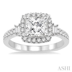 1 1/3 ctw Diamond Engagement Ring with 3/4 ct Princess Cut Center Stone in 14K White Gold