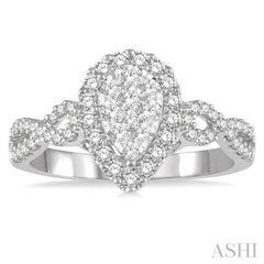 3/4 Ctw Pear Shape Diamond Lovebright Ring in 14K White Gold