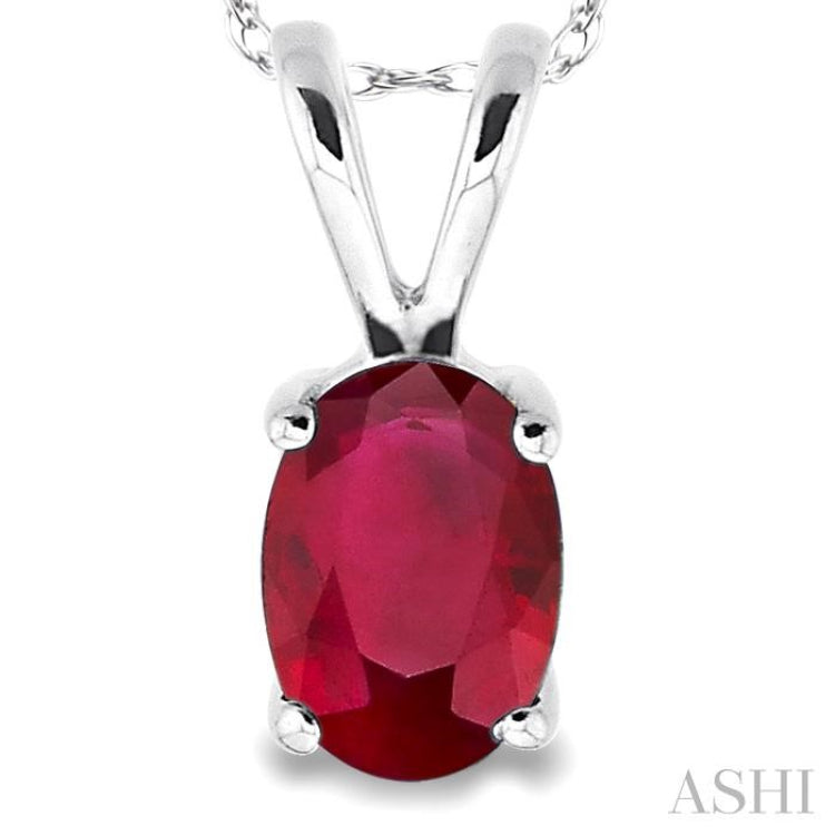 6x4 MM Oval Cut Ruby Pendant in 14K White Gold with Chain