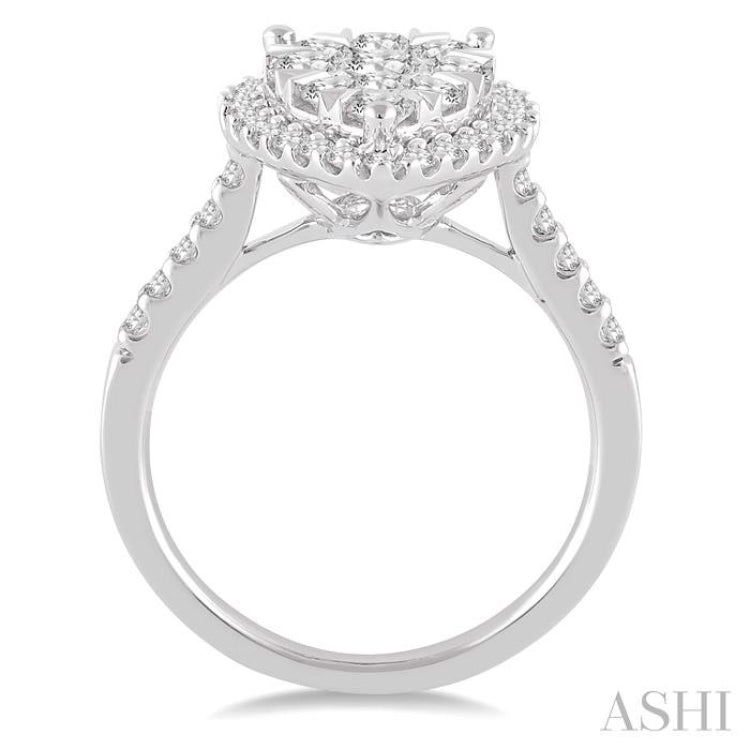 1 1/2 Ctw Pear Shape Diamond Lovebright Ring in 14K White Gold