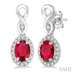 5x3 MM Oval Cut Ruby and 1/6 ctw Round Cut Diamond Earrings in 14K White Gold