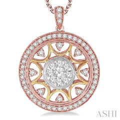 1.00 ctw Round Cut Diamond Lovebright Pendant in 14K Tri Color Gold with Chain