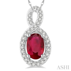 6x4 MM Oval Cut Ruby and 1/10 ctw Round Cut Diamond Pendant in 10K White Gold with Chain