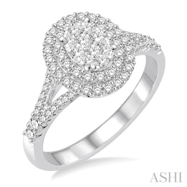 3/4 Ctw Oval Shape Diamond Lovebright Diamond Ring in 14K White Gold