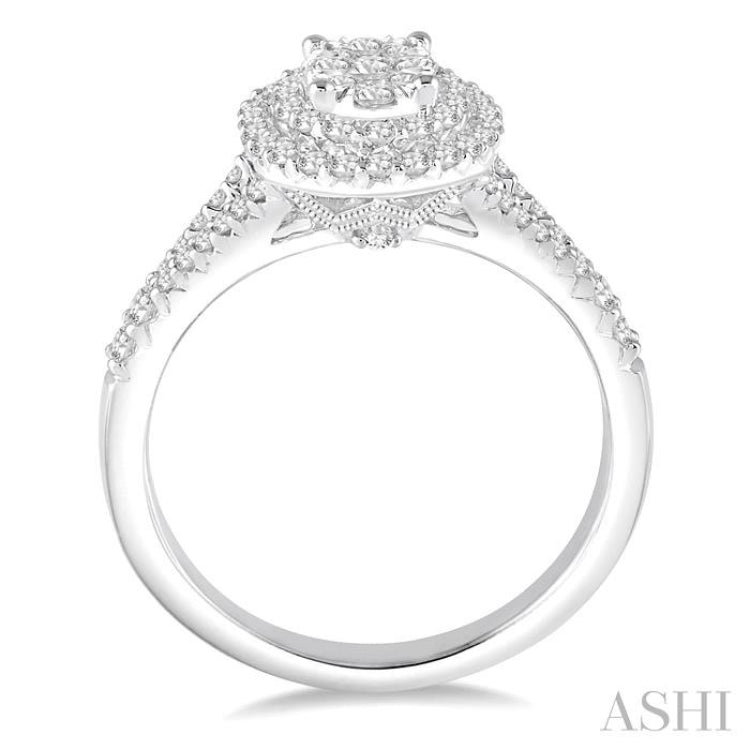 3/4 Ctw Oval Shape Diamond Lovebright Diamond Ring in 14K White Gold