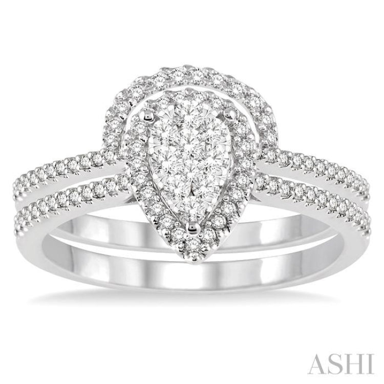 1/2 Ctw Diamond Lovebright Wedding Set with 1/3 Ctw Engagement Ring and 1/6 Ctw Wedding Band in 14K White Gold