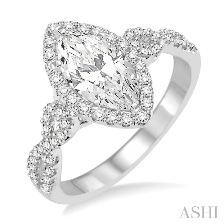 1.00 ctw Diamond Engagement Ring with 5/8 ct Marquise Cut Center Stone in 14K White Gold