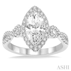 1.00 ctw Diamond Engagement Ring with 5/8 ct Marquise Cut Center Stone in 14K White Gold