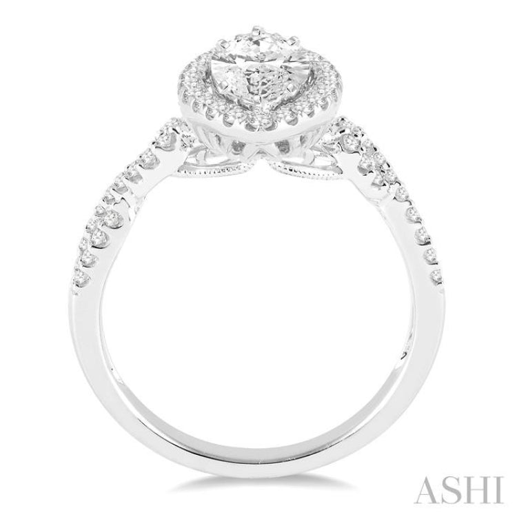 1.00 ctw Diamond Engagement Ring with 5/8 ct Marquise Cut Center Stone in 14K White Gold