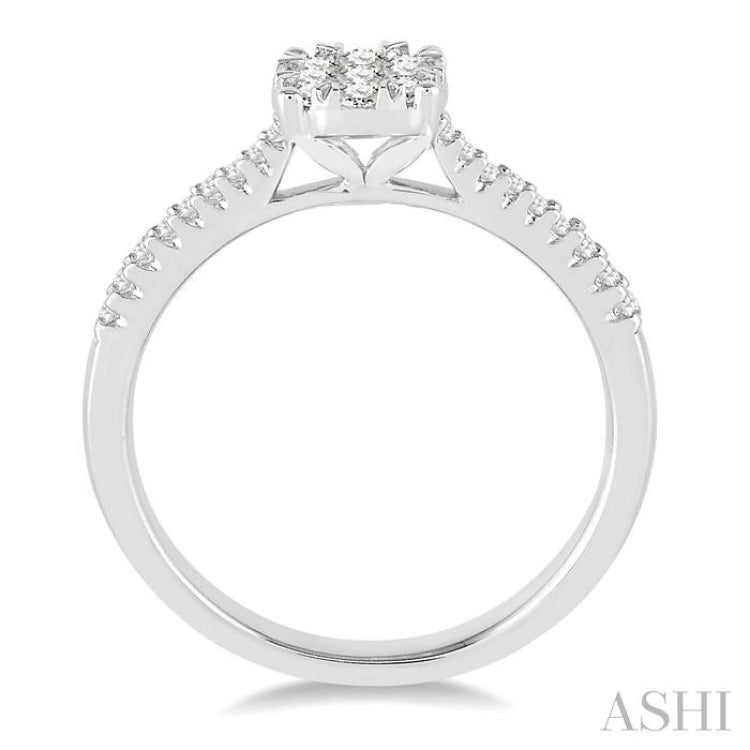 3/8 Ctw Round Shape Diamond Lovebright Ring in 14K White Gold