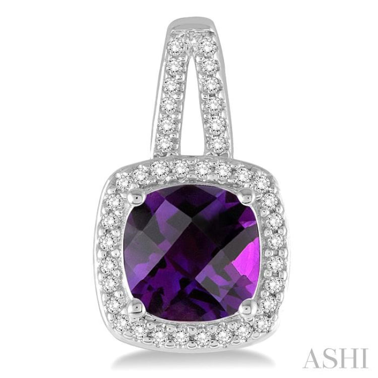 7x7 MM Cushion Shape Amethyst and 1/4 Ctw Round Cut Diamond Earrings in 10K White Gold