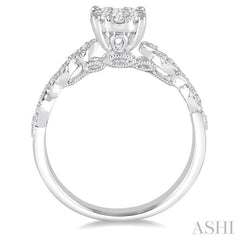 3/8 Ctw Round Cut Diamond Lovebright Vintage Engagement Ring in 14K White Gold