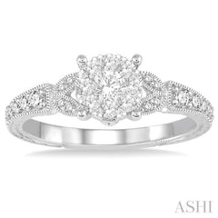 1/2 Ctw Round Cut Diamond Lovebright Engagement Ring in 14K White Gold