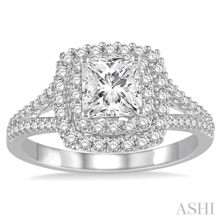 1 1/10 ctw Diamond Engagement Ring with 1/2 ct Princess Cut Center Stone in 14K White Gold