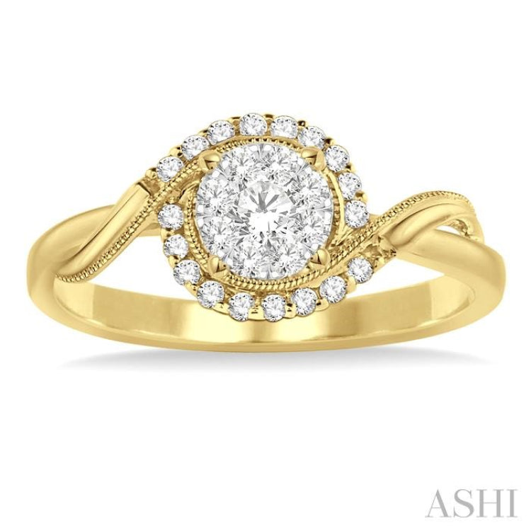 1/3 Ctw Round Cut Diamond Lovebright Engagement Ring in 14K Yellow and White Gold