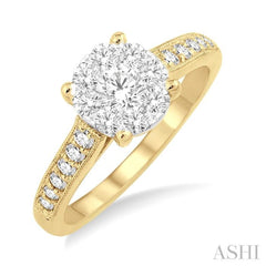 3/4 Ctw Lovebright Round Cut Diamond Engagement Ring in 14K Yellow and White Gold