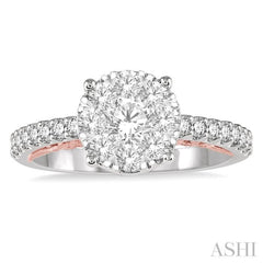 1 Ctw Round Diamond Lovebright Vintage Solitaire Style Engagement Ring in 14K White and Rose Gold