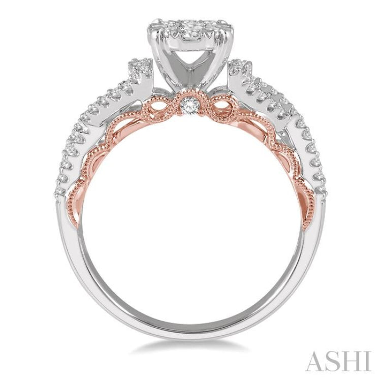 5/8 Ctw Round Diamond Lovebright Crossover Shank Engagement Ring in 14K White and Rose Gold