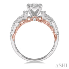 5/8 Ctw Round Diamond Lovebright Crossover Shank Engagement Ring in 14K White and Rose Gold