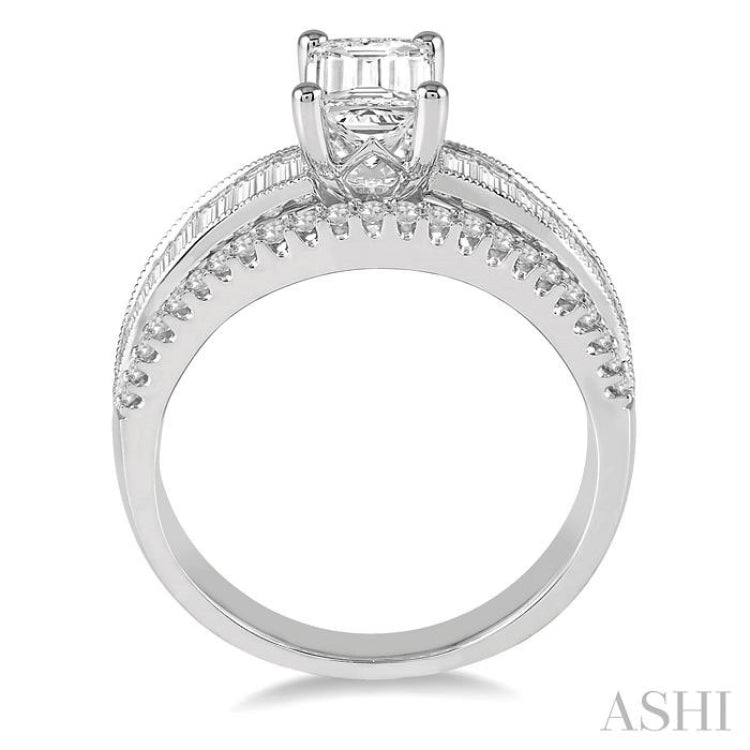 1.00 ctw Diamond Octagon Shape Semi-Mount Engagement Ring in 14K White Gold