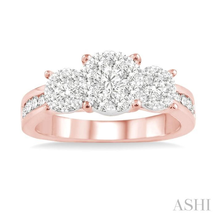 3/4 Ctw Lovebright Round Cut Diamond Ring in 14K Rose and White Gold