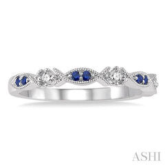 1.25 MM Round Cut Blue Sapphire and 1/20 ctw Round Cut Diamond Precious Half Eternity Wedding Band in 14K White Gold