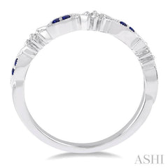 1.25 MM Round Cut Blue Sapphire and 1/20 ctw Round Cut Diamond Precious Half Eternity Wedding Band in 14K White Gold