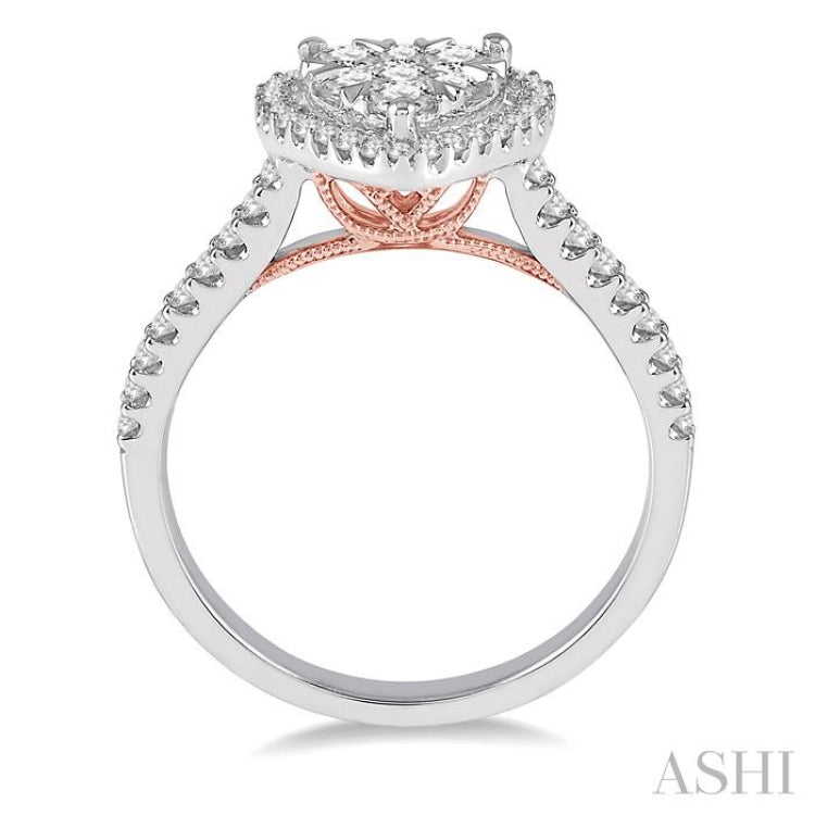 1/2 Ctw Heart Shape Lovebright Diamond Cluster Ring in 14K White and Rose Gold