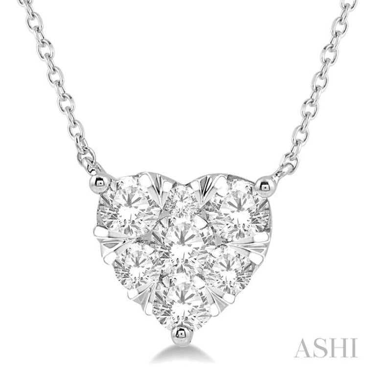 1.00 ctw Lovebright Diamond Heart Pendant With Chain in 14K White Gold