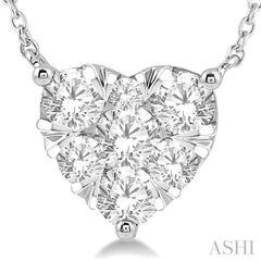 1.00 ctw Lovebright Diamond Heart Pendant With Chain in 14K White Gold