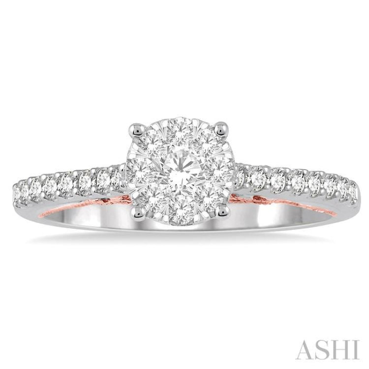 1/2 Ctw Round Cut Lovebright Diamond Solitaire Style Engagement Ring in 14K White and Rose Gold