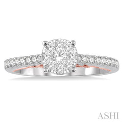 1/2 Ctw Round Cut Lovebright Diamond Solitaire Style Engagement Ring in 14K White and Rose Gold