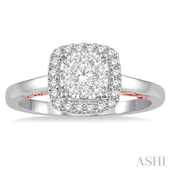 1/2 Ctw Cushion Shape Lovebright Round Cut Diamond Ring in 14K White and Rose Gold