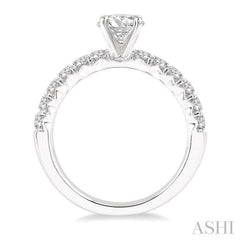 1/2 ctw Endless Embrace Round Cut Diamond Ladies Engagement Ring with 1/4 Ct Round Cut Center Stone in 14K White Gold