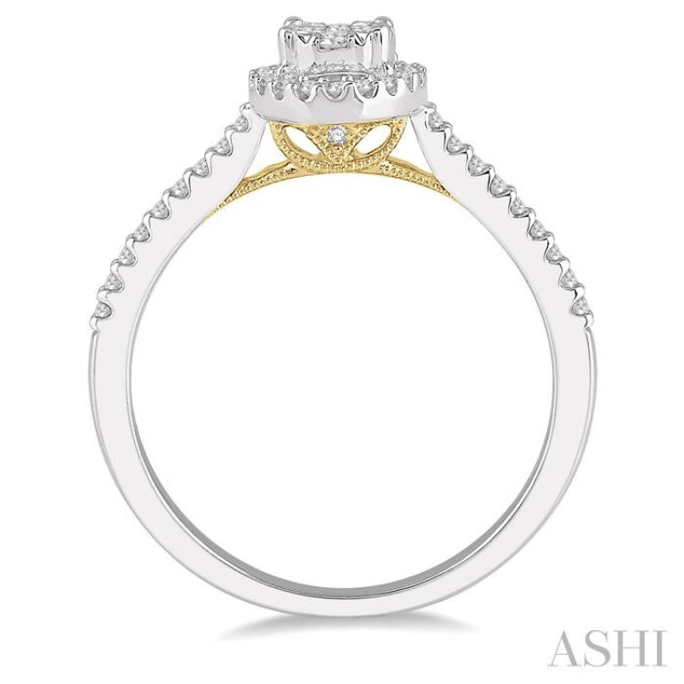 1/3 Ctw Round Diamond Lovebright Oval Shape Halo Engagement Ring in 14K White and Yellow Gold