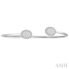 5/8 Ctw Oval Shape Lovebright Open Cuff Diamond Bangle in 14K White Gold