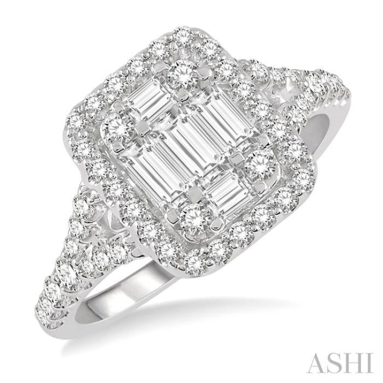 1.00 ctw Baguette & Round Cut Fusion Diamond Ring in 14K White Gold