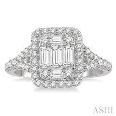 1.00 ctw Baguette & Round Cut Fusion Diamond Ring in 14K White Gold