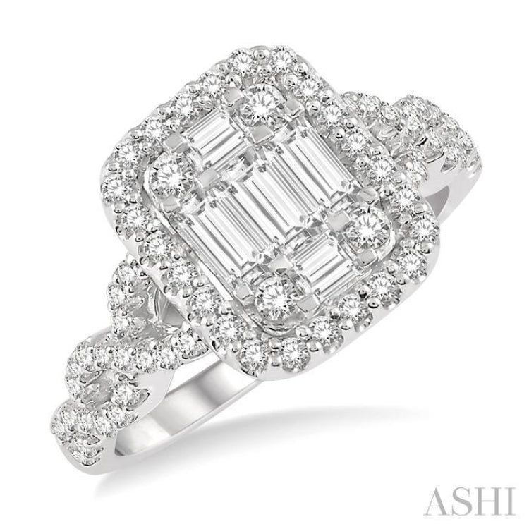 1.00 ctw Baguette & Round Cut Fusion Diamond Ring in 14K White Gold