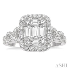 1.00 ctw Baguette & Round Cut Fusion Diamond Ring in 14K White Gold