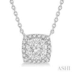 1/2 Ctw Cushion Shape Lovebright Diamond Pendant With Chain in 14K White Gold