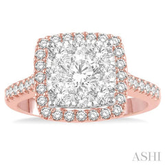 1 1/2 Ctw Round Diamond Lovebright Halo Engagement Ring in 14K Rose and White Gold